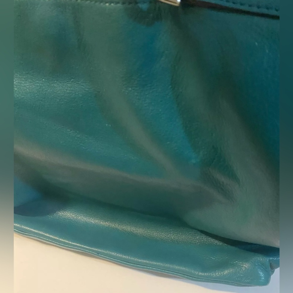 Michael Kors Channing Aqua Green Soft Leather Silver Chain MK Logo Hardware Tote - Picture 10 of 14